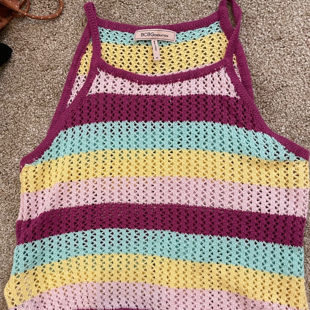 BCBGeneration Womens Halter Sweater Stripped Knit Tank XS